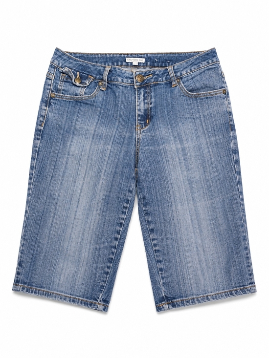 Fashion Bug Pants - Y2k Fashion Bug Light Blue Denim Boyfriend Bermuda Shorts With Studs, Size 10